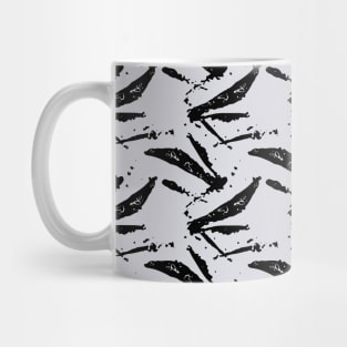 Black strokes and spots on a gray background, abstraction Mug